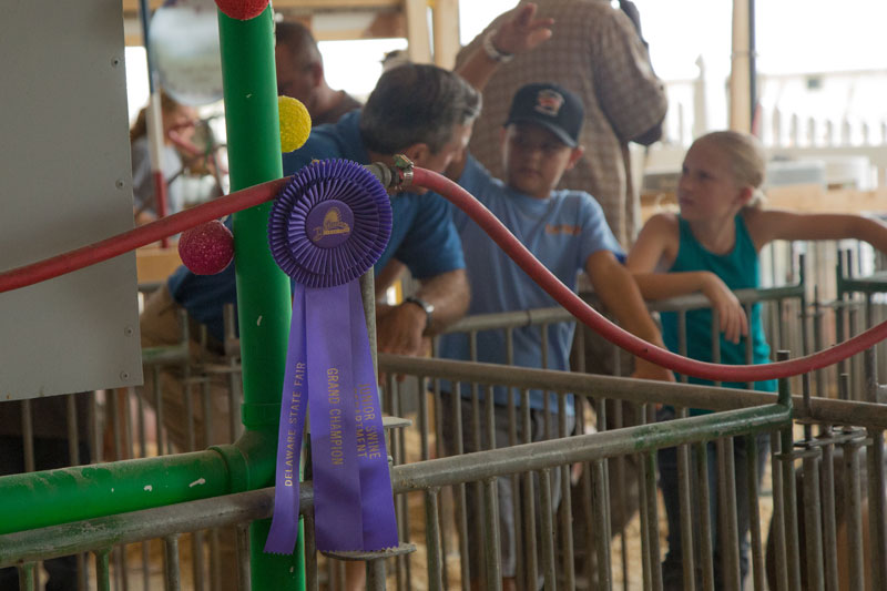 Governor Carney at State Fair with 1st Place Agriculture ribbon