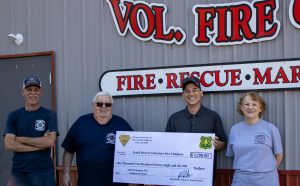 Members of the South Bowers Volunteer Fire Company and the Delaware Forest Service’s Sam Topper as South Bowers VFC receives a ceremonial check for $1298 in VFA grant funding for 2024.